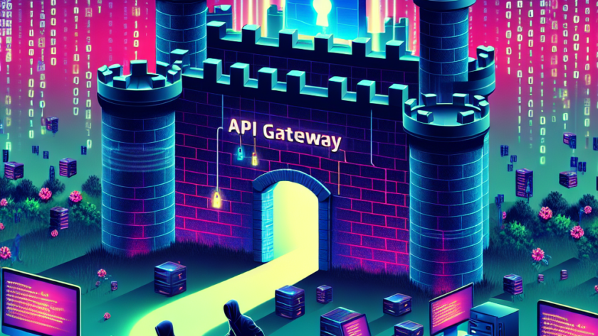 "Illustration of hackers exploiting vulnerabilities in API gateways, depicting a digital landscape with firewall breaches and security threats, emphasizing the importance of cybersecurity measures."