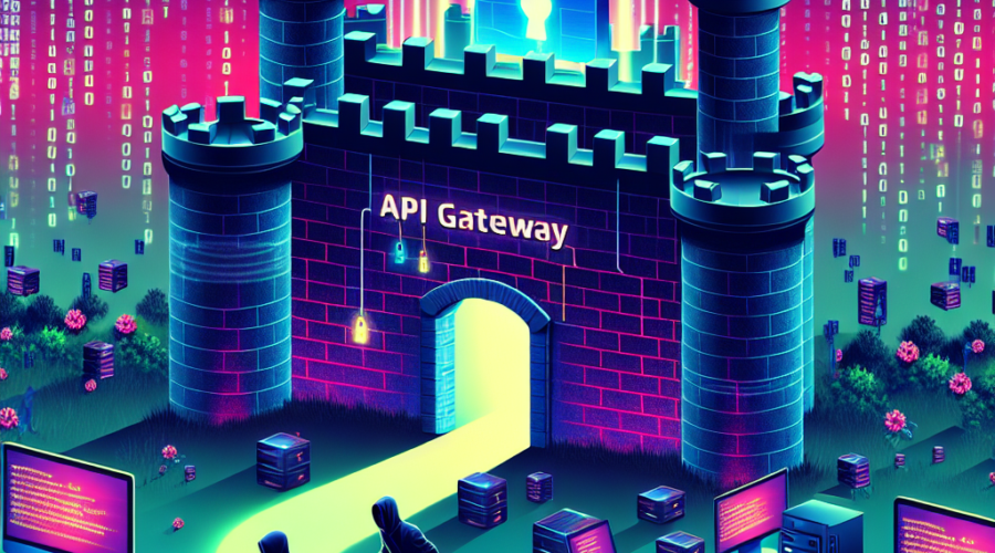 "Illustration of hackers exploiting vulnerabilities in API gateways, depicting a digital landscape with firewall breaches and security threats, emphasizing the importance of cybersecurity measures."